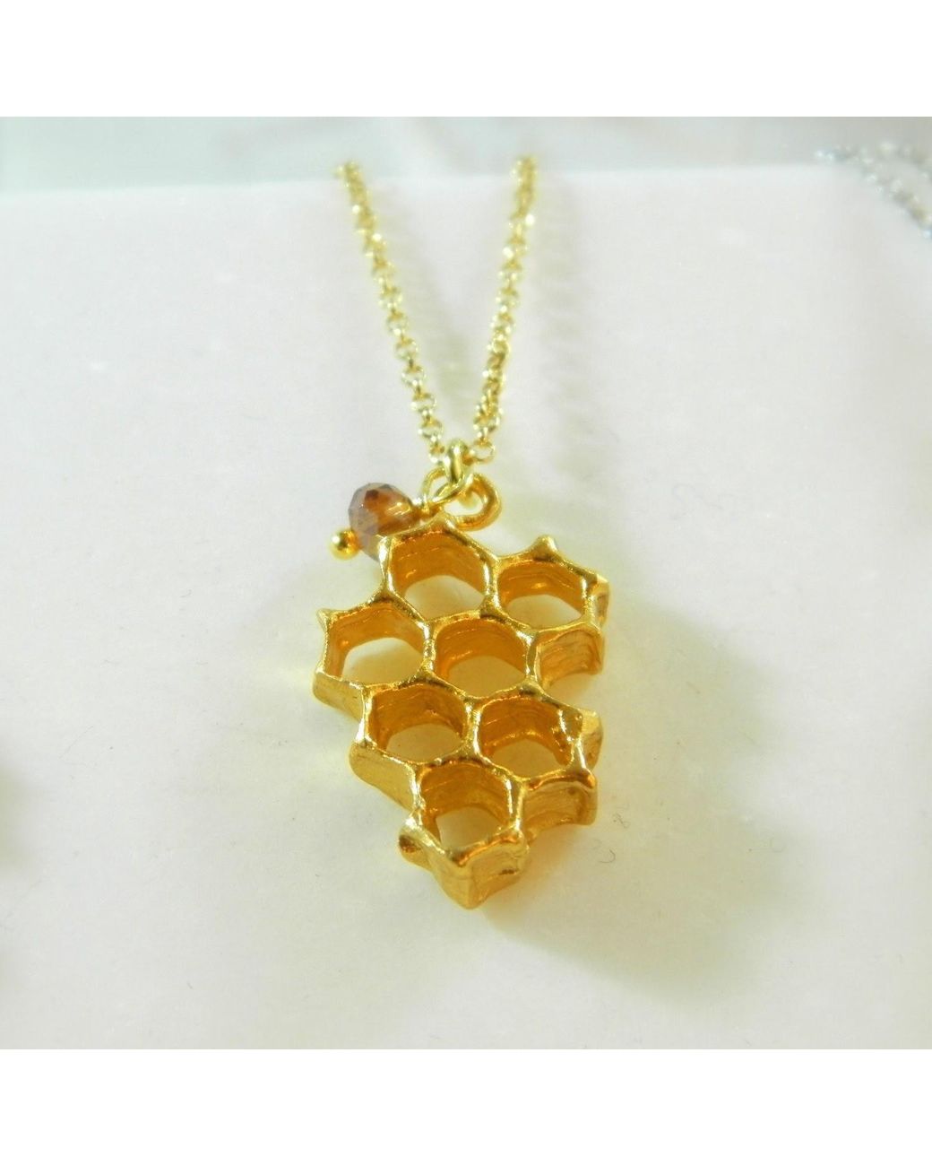 Mother Nature Jewelry Metallic Honeycomb Necklace, Handmade Nature Pendant