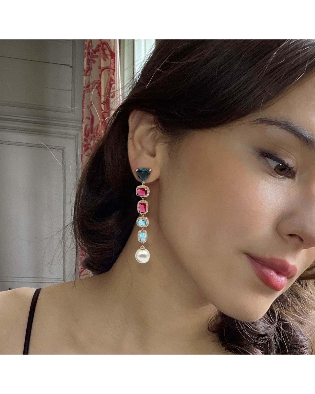 Michael Nash Jewelry White Michela Multi Color And Pearl Drop Hanging Earrings