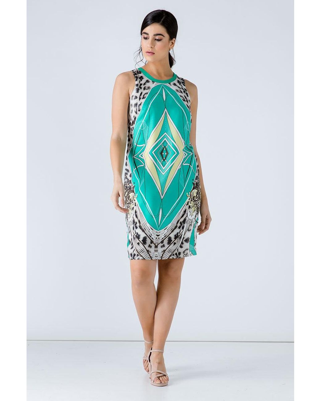 Conquista Green Animal Print Sleeveless Dress