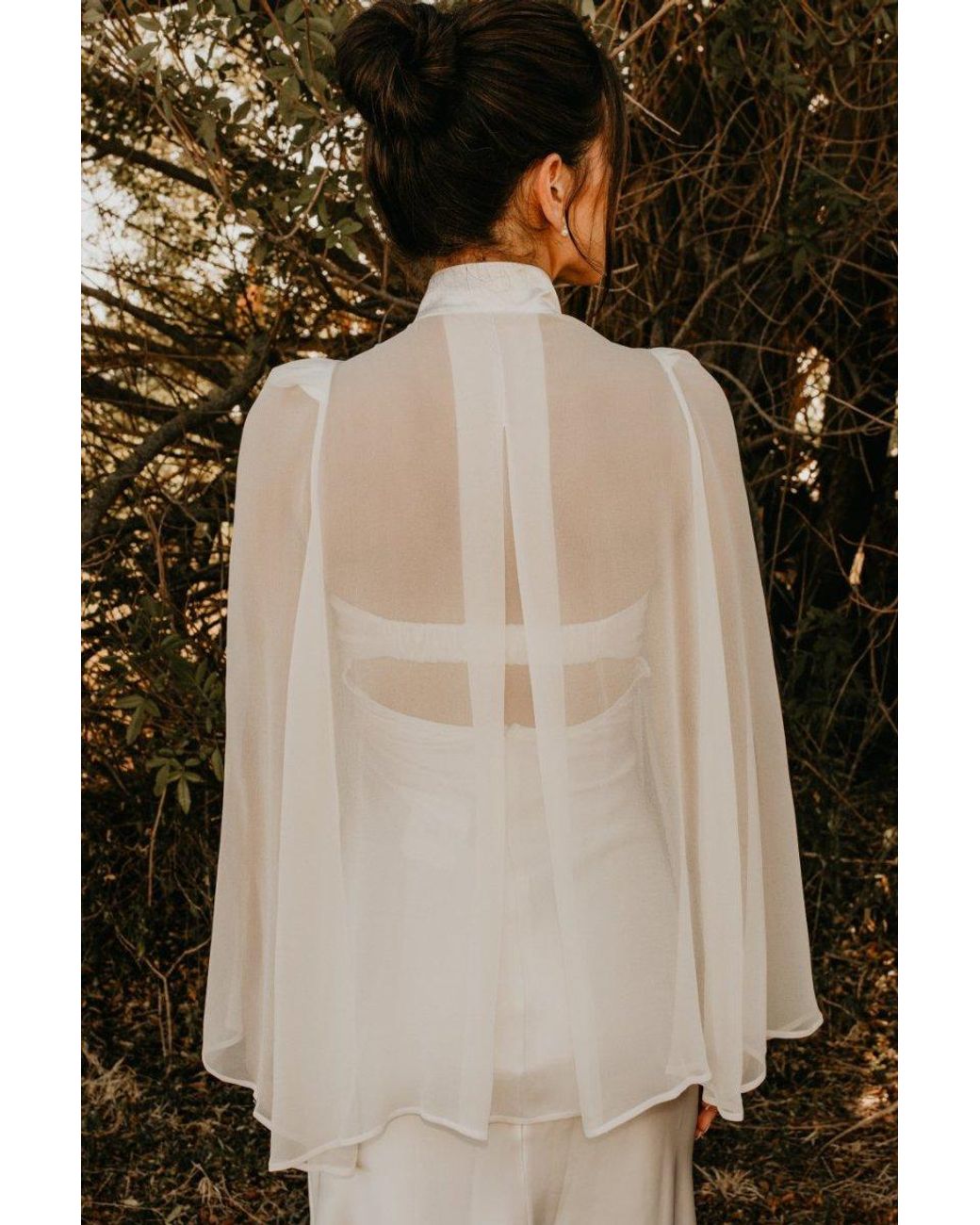 Nina Nieves White Taylor Silk Sheer Bridal Cape