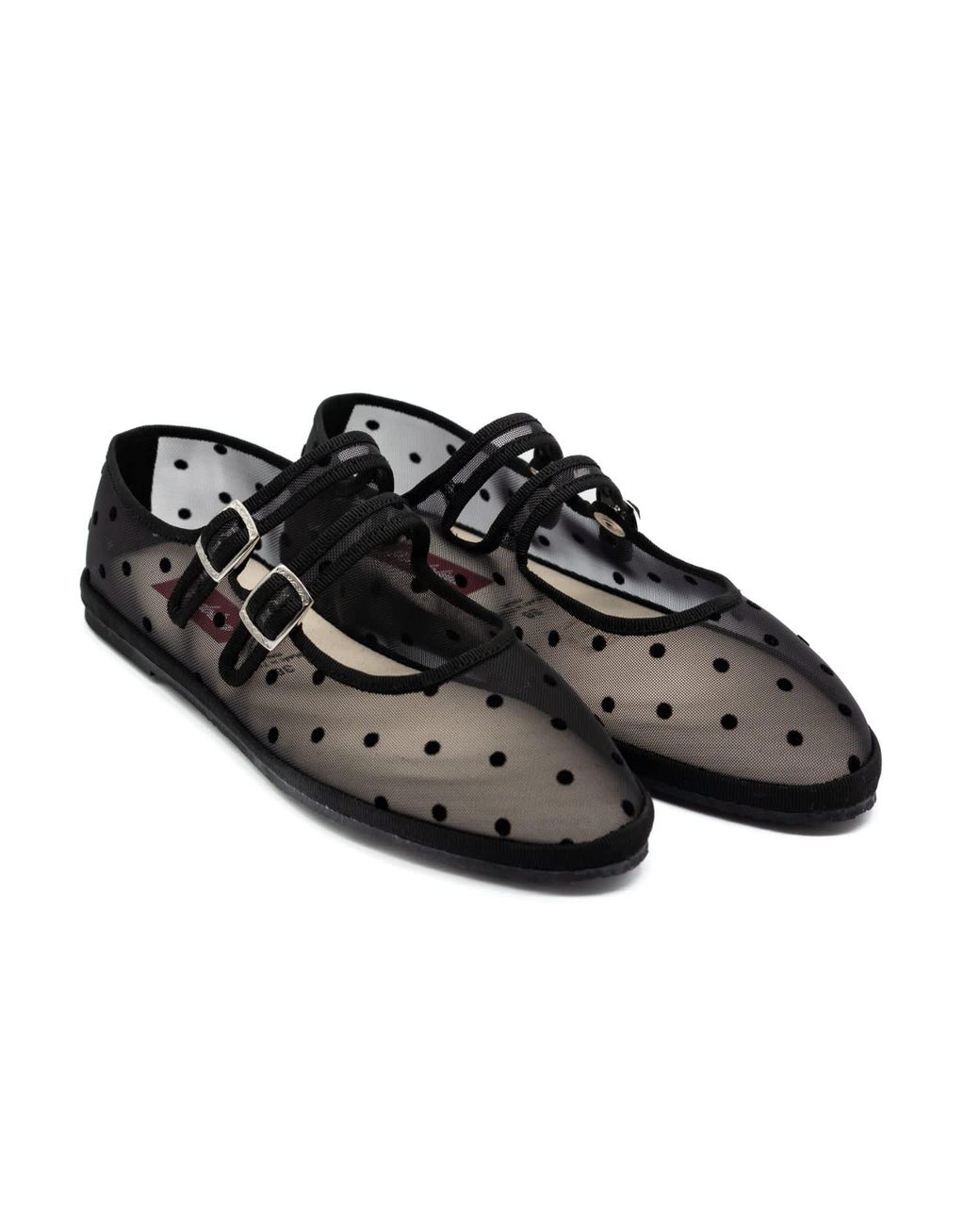 Gondolina Shoes Black Moretta Polka-Dot Mesh Double-Strap Mary Jane Shoes – Made