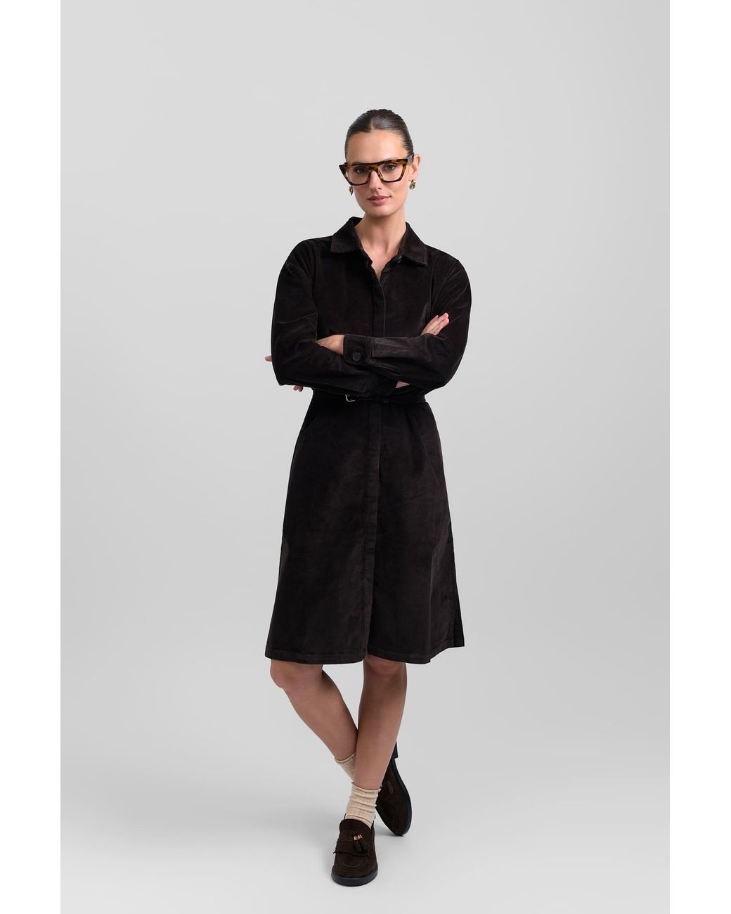 Rave on Trend Black Belted Corduroy Dress