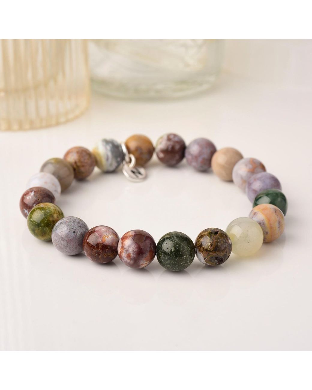 Nellou Jewellery Metallic Affinity Ocean Jasper Gemstone Bracelet for men