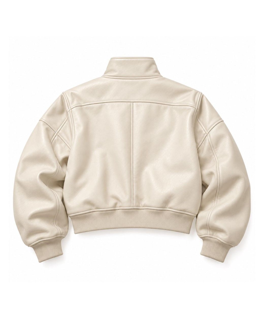 COOL Creative Natural Neutrals Cropped Funnel Neck Leather Bomber Jacket