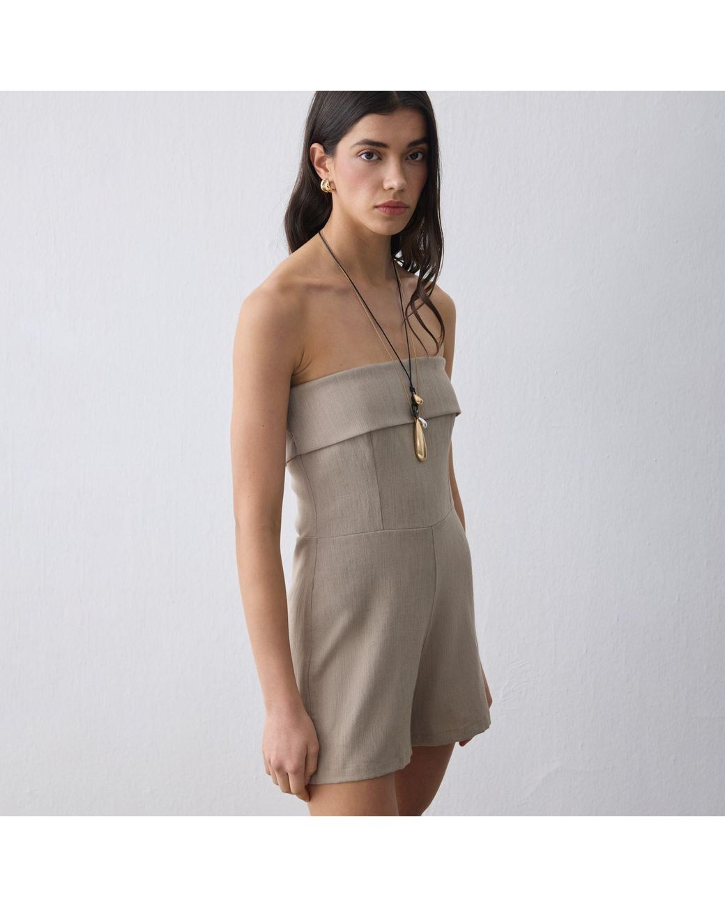 Thisisu Collection Gray Neutrals Aira Strapless Mini Romper Short Jumpsuit
