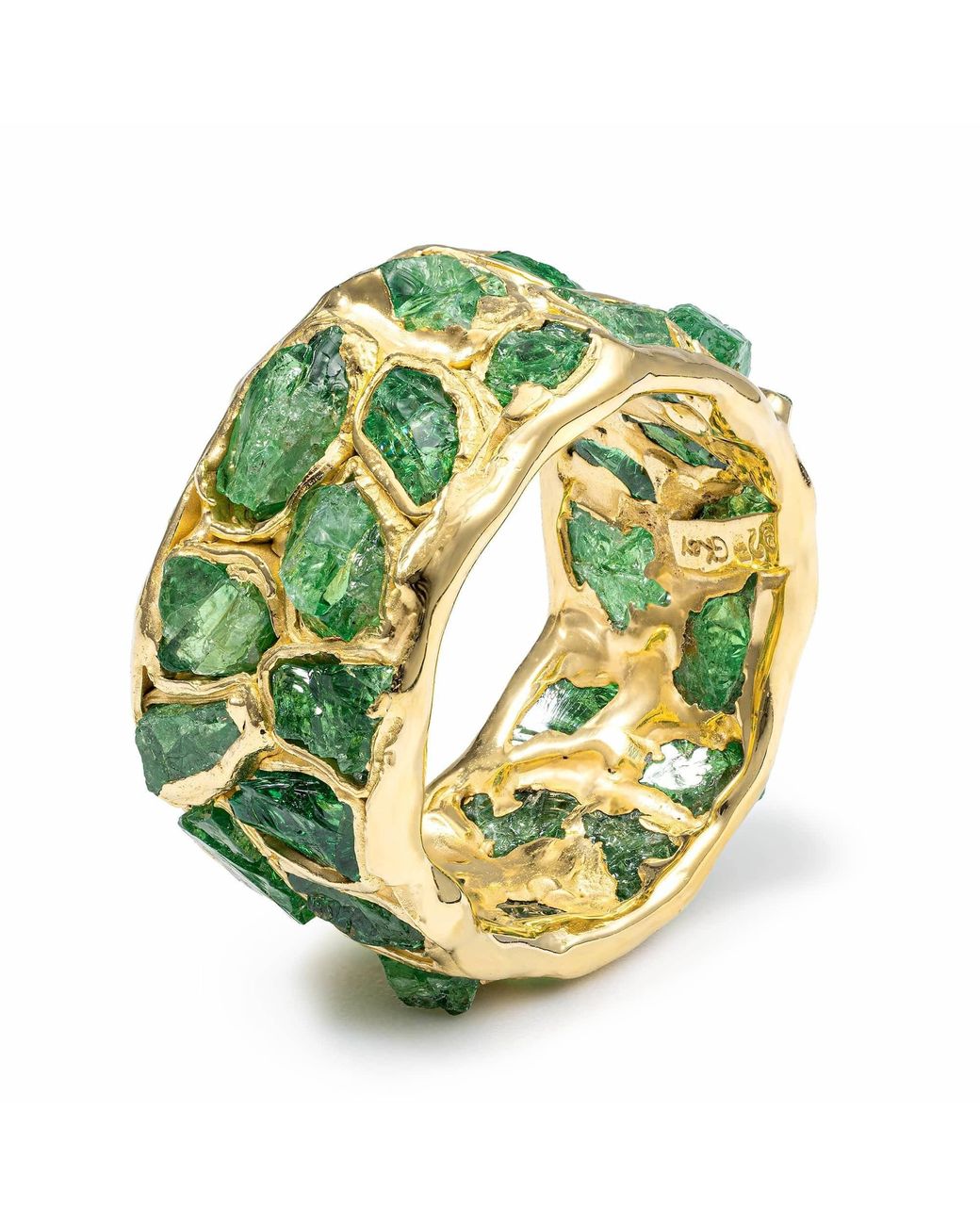 German Kabirski Green Viridi Wide Barrel Plated Ring With Tsavorite