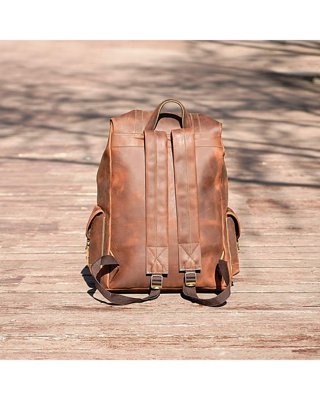 Touri Brown Military Style Leather Backpack for men