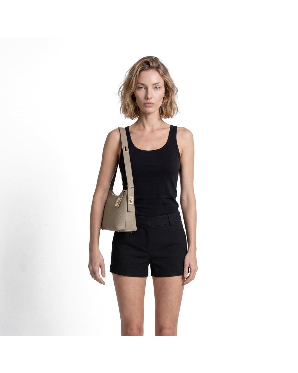 Modenaire Gray Neutrals Leather Shoulder Bag With Hardware And Zip Top Closure