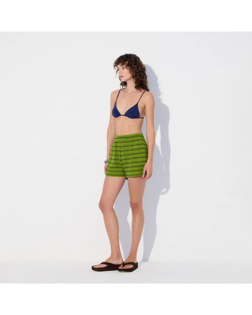 Thisisu Collection Green Solea Striped Knit Beachwear Shorts