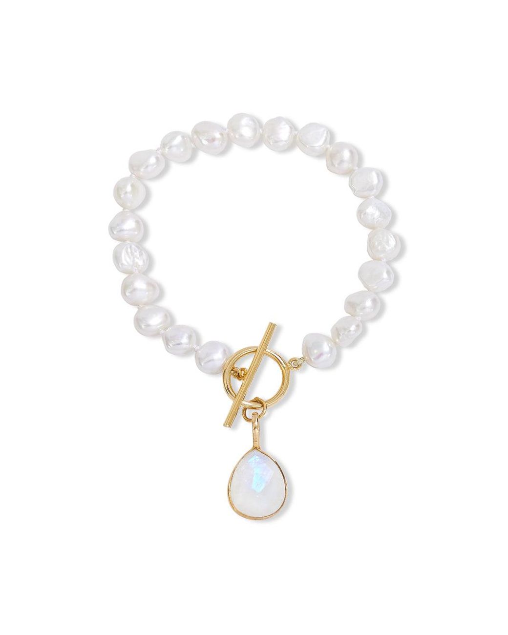 Pearls of the Orient Online Metallic Clara Cultured Freshwater Pearl Bracelet With A Moonstone Drop Pendant