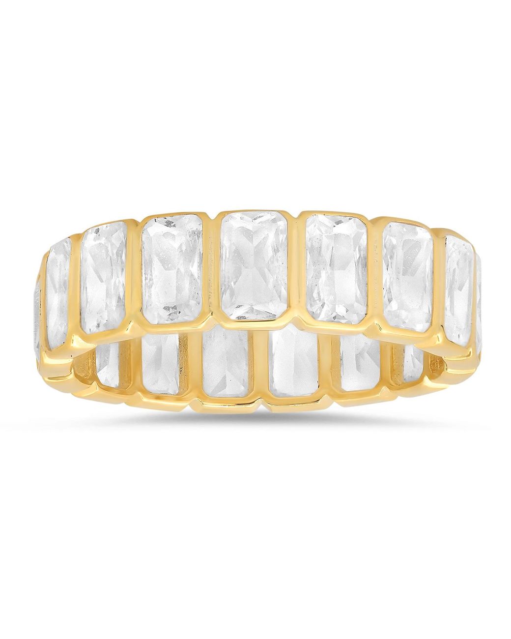Kylie Harper Metallic Bezel-Set Emerald-Cut Diamond Cz Eternity Band Ring