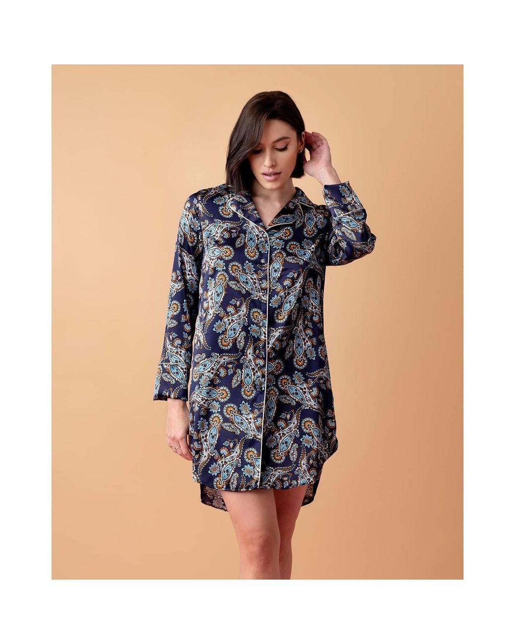 Oh!Zuza Blue Neutrals Silk Shirt Nightdress