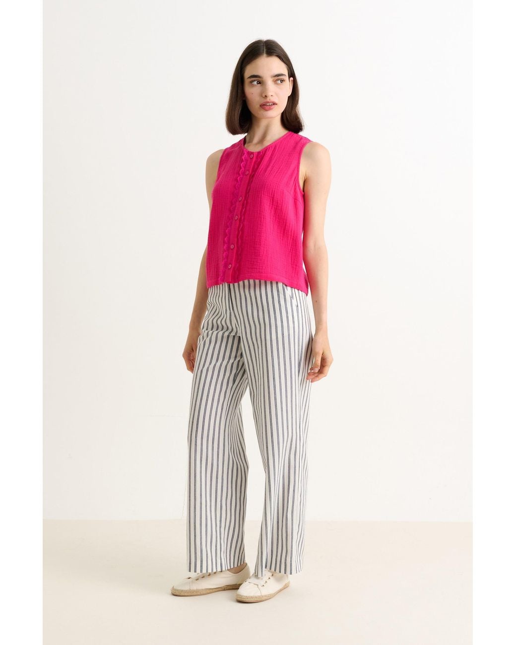 Louche White Tilde Ticking Stripe Straight Cut Trouser