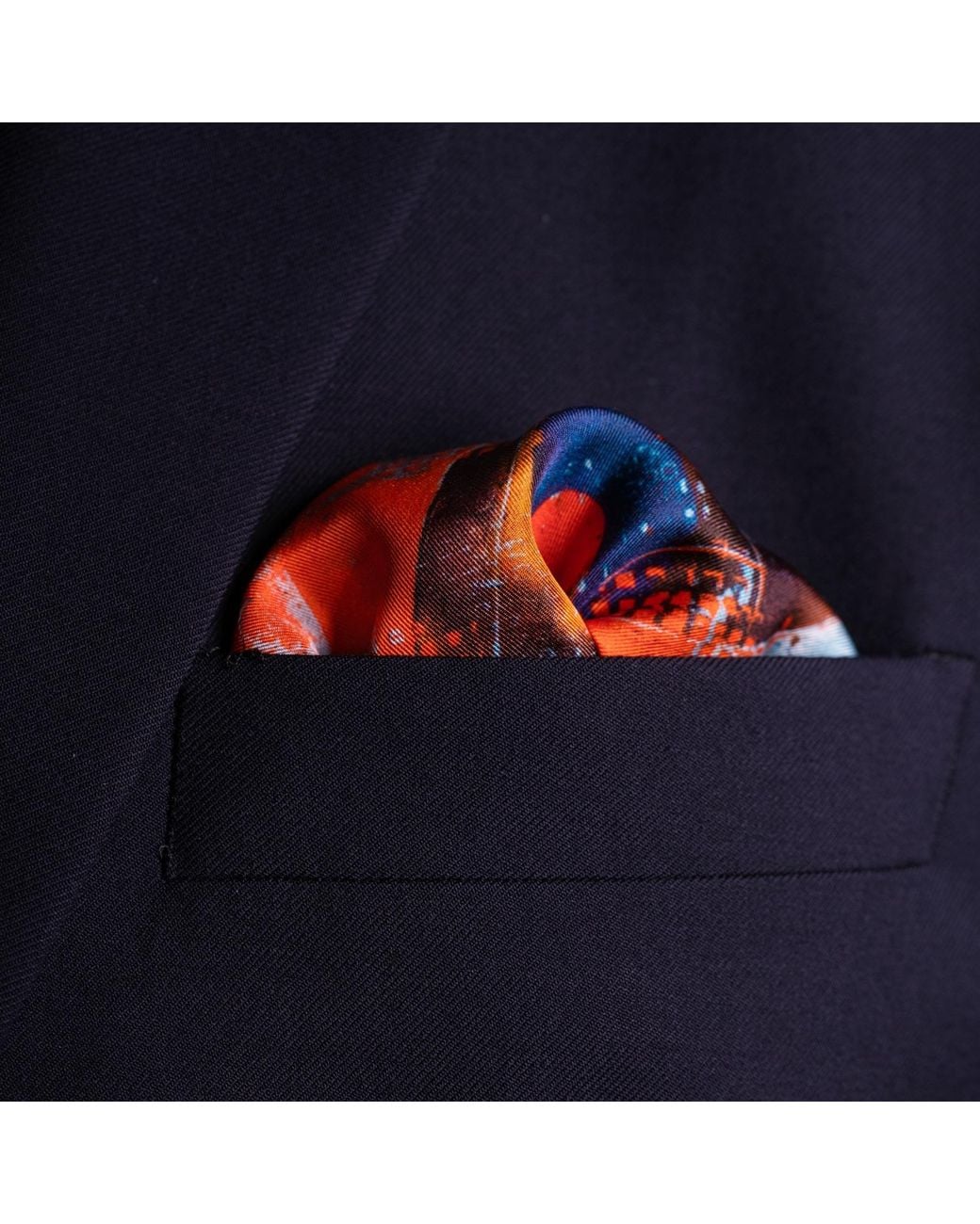 Otway & Orford Orange 'Lone Fighter' Spitfire Silk Pocket Square for men