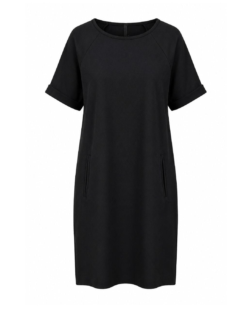 Conquista Black Minimal Shift Dress With Pockets