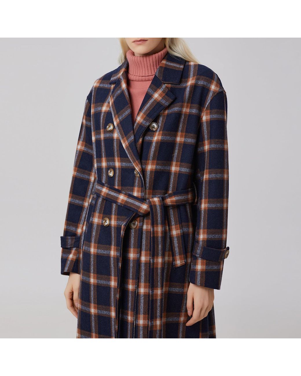 Smart and Joy Black Double Breasted Checks Coat
