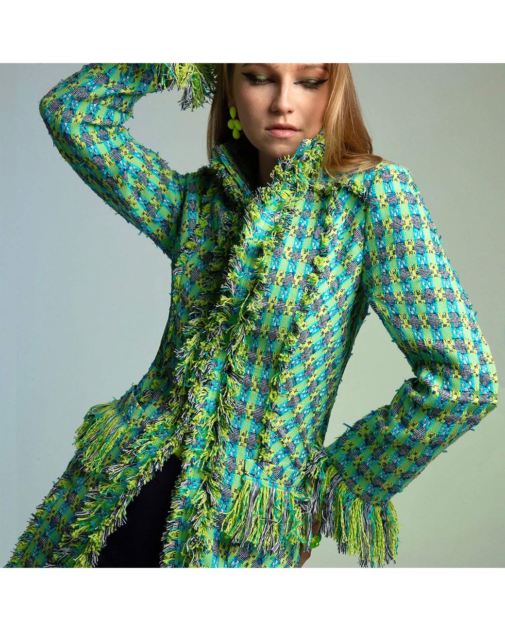 Beatrice von Tresckow Green Aqualime Fringed Lacy Coat