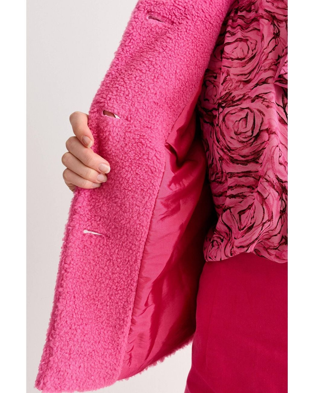 Louche Pink Apple Borg Faux Fur Collar Cropped Jacket –