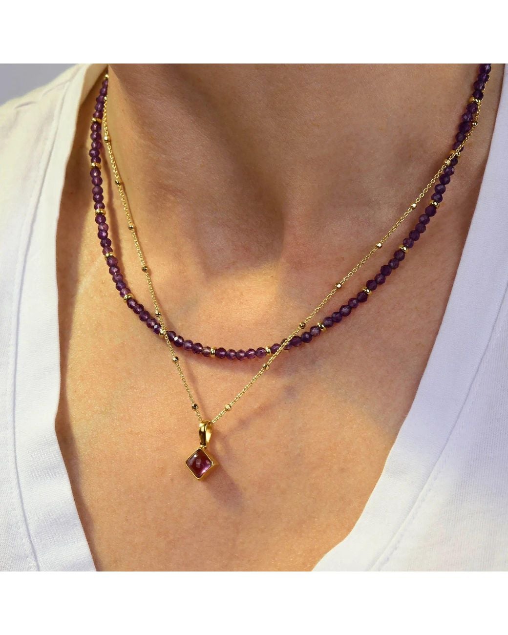 Nellou Jewellery Metallic Amethyst February Birthstone Orbit Necklace