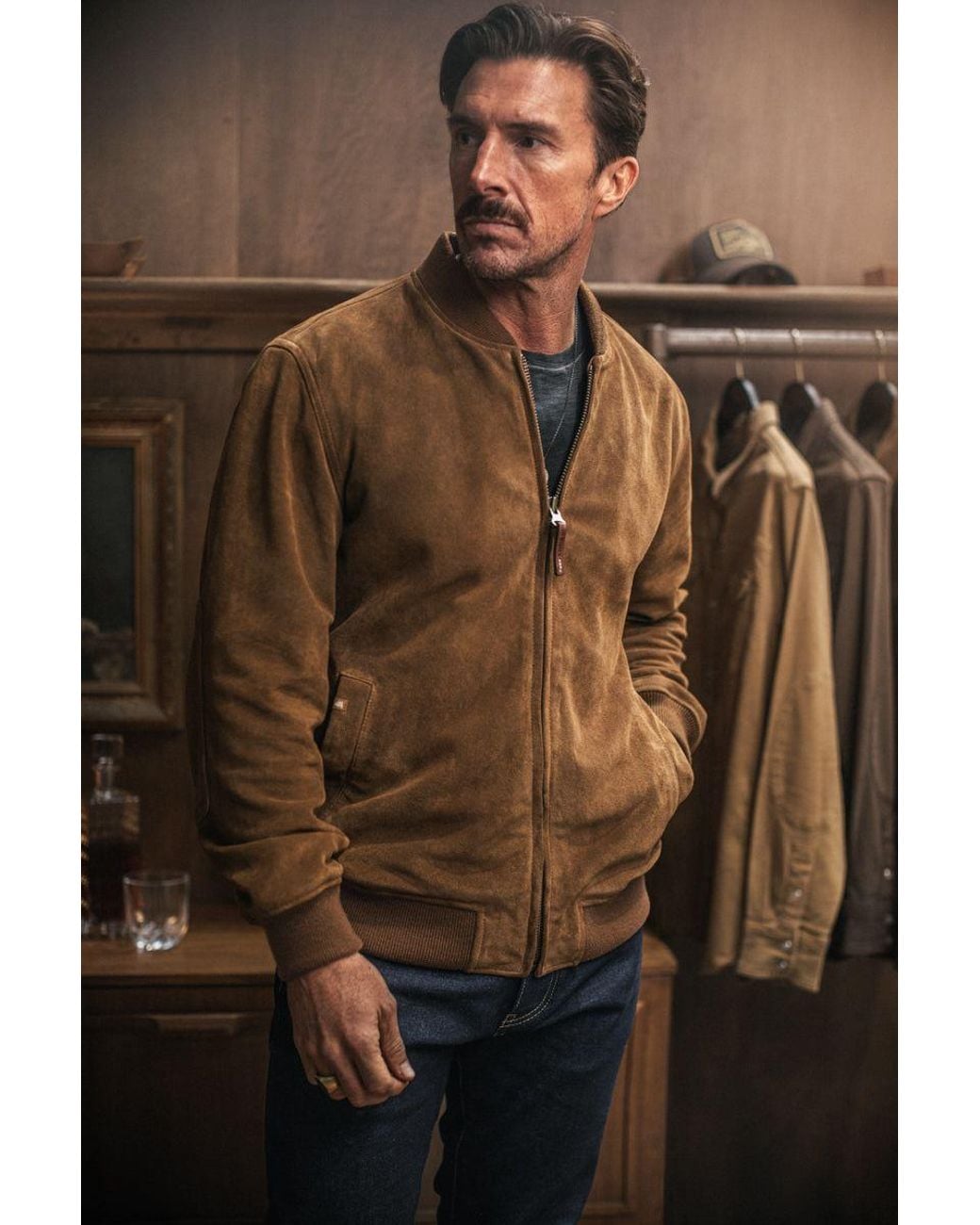 &SONS Trading Co Brown Buck Ridge Suede Bomber Tan for men