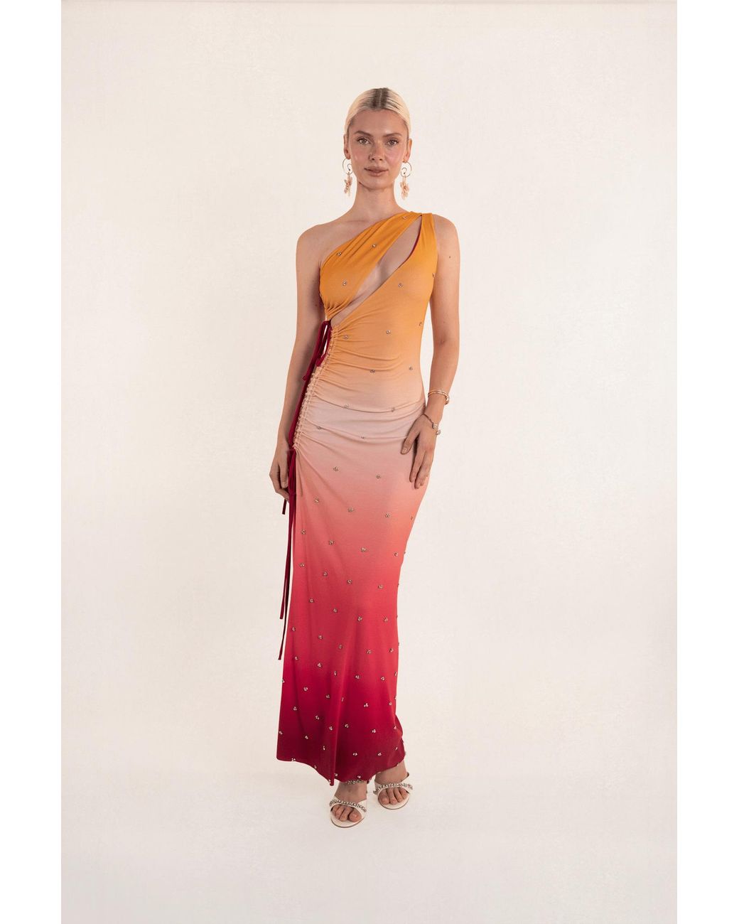 Clerestory Pink Solene Hand-Sewn Crystal Embellished Ombré Print Maxi
