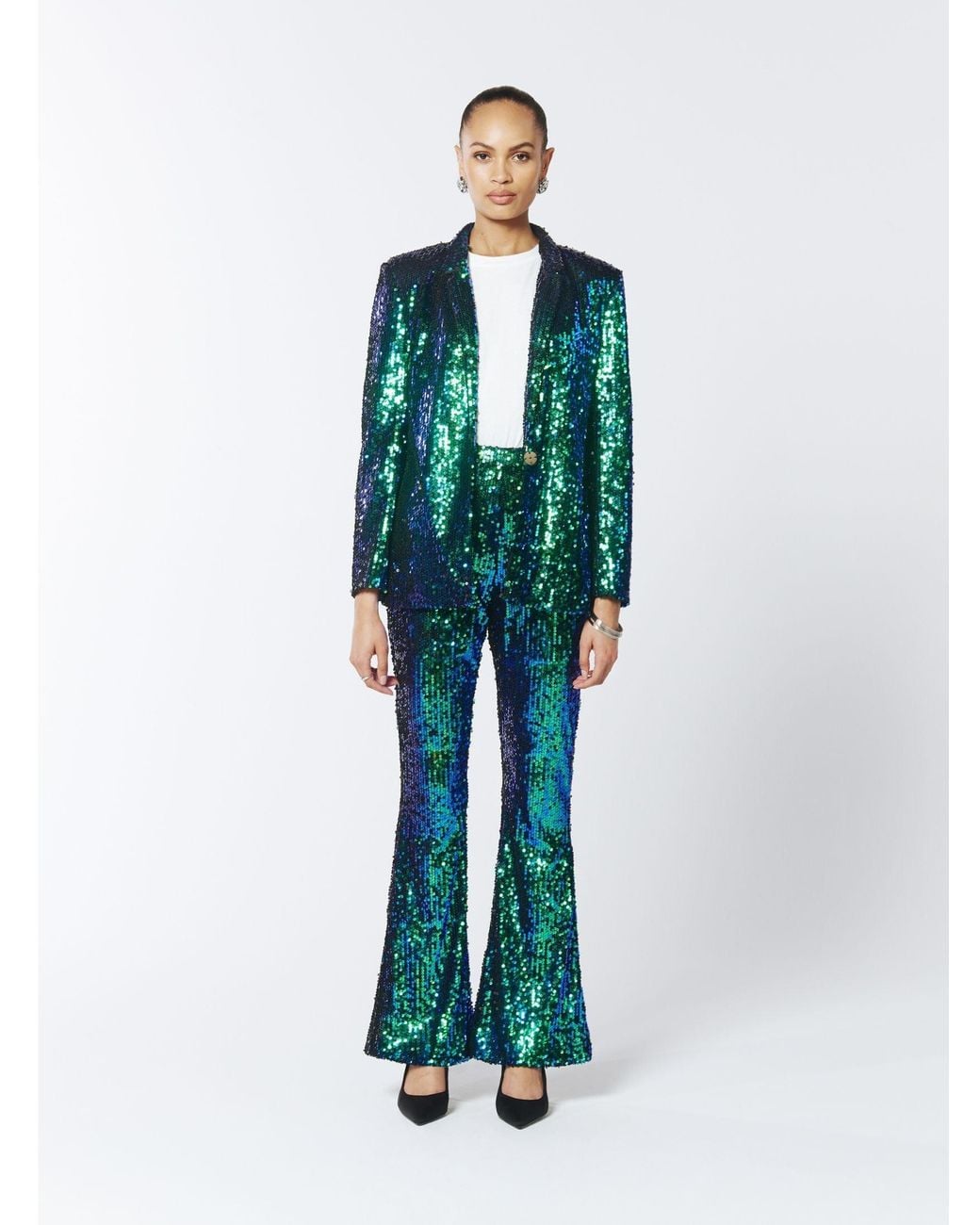 Sour Figs Iridescent Sequined Blazer in Green | Lyst