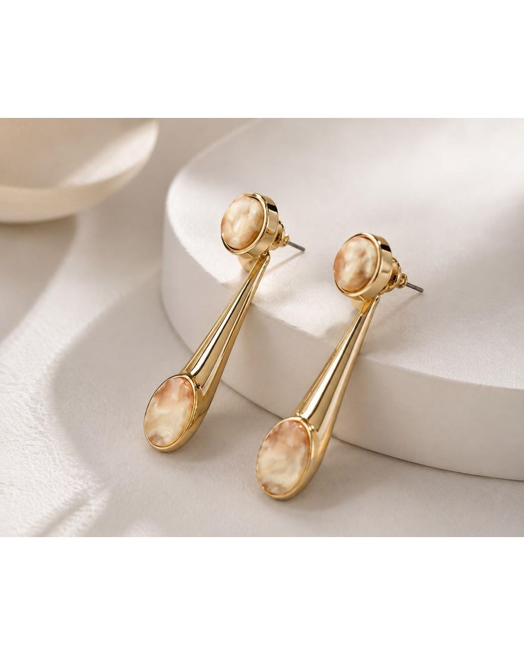 By Ozge Metallic Champagne Enamel Drop Plated Earrings