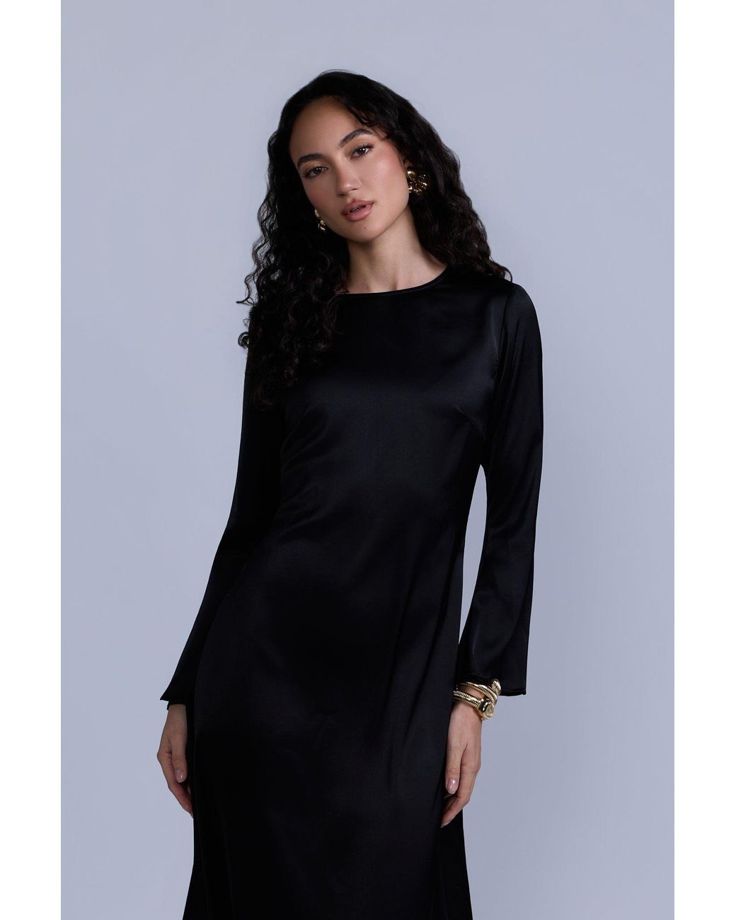 Rave on Trend Black Slip Long Sleeve Dress