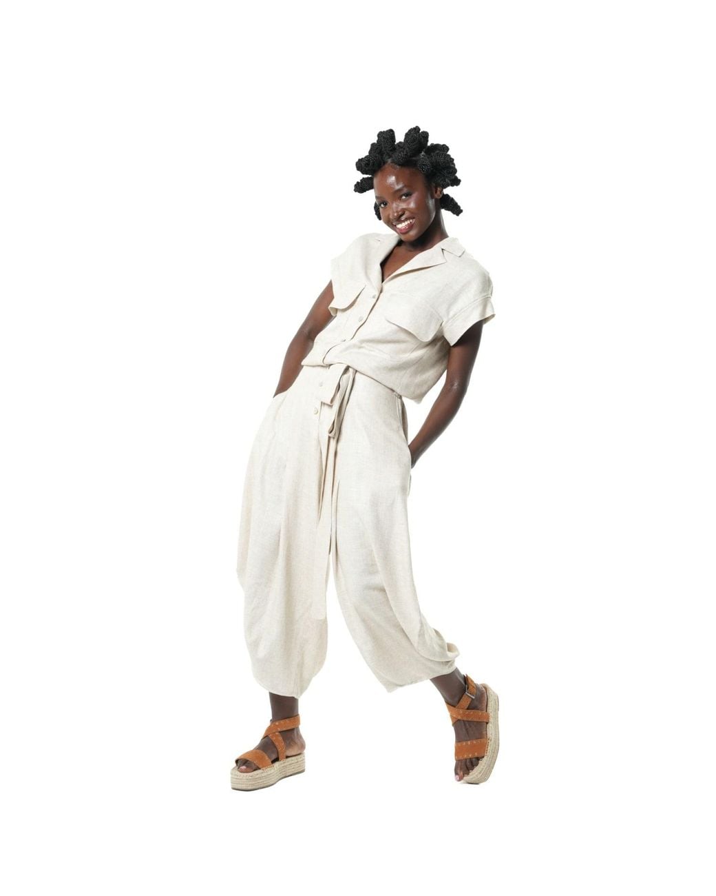 Metamorph White Neutrals Relaxed Jumpsuit With Linen