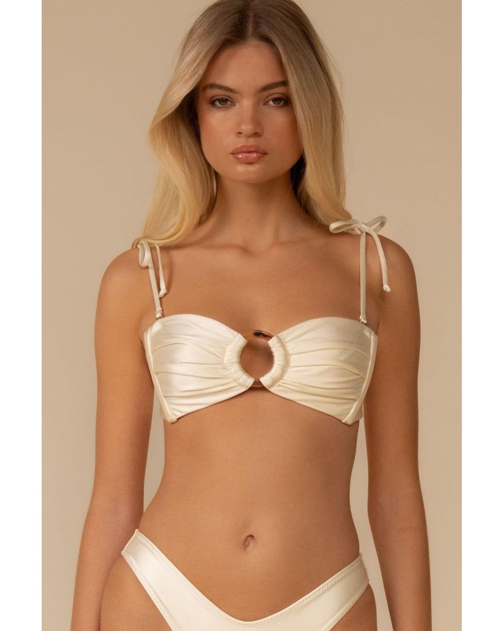 Montce Natural Neutrals Cream Silkie Tori Ties Bandeau Bikini Top