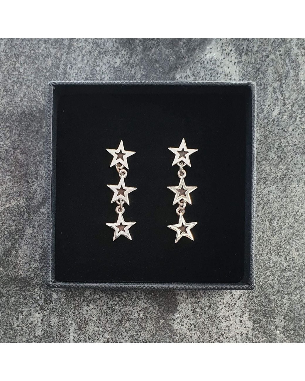 Edge Only White Megastar 3 Star Drop Earrings Sterling
