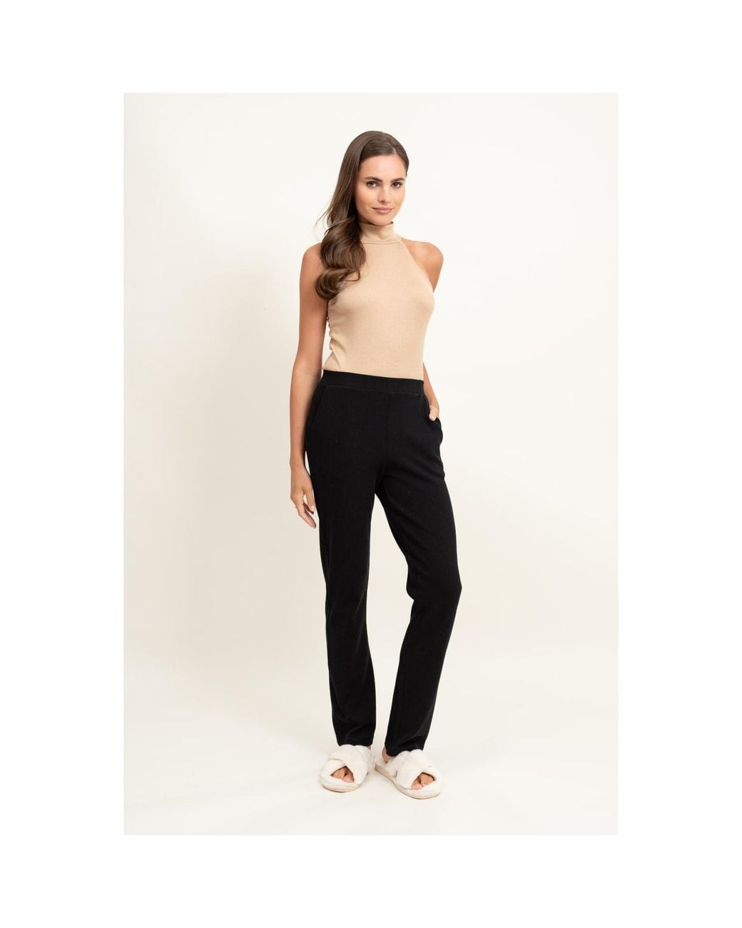 Oh!Zuza Brown Neutrals Ribbed Viscose Halterneck Top
