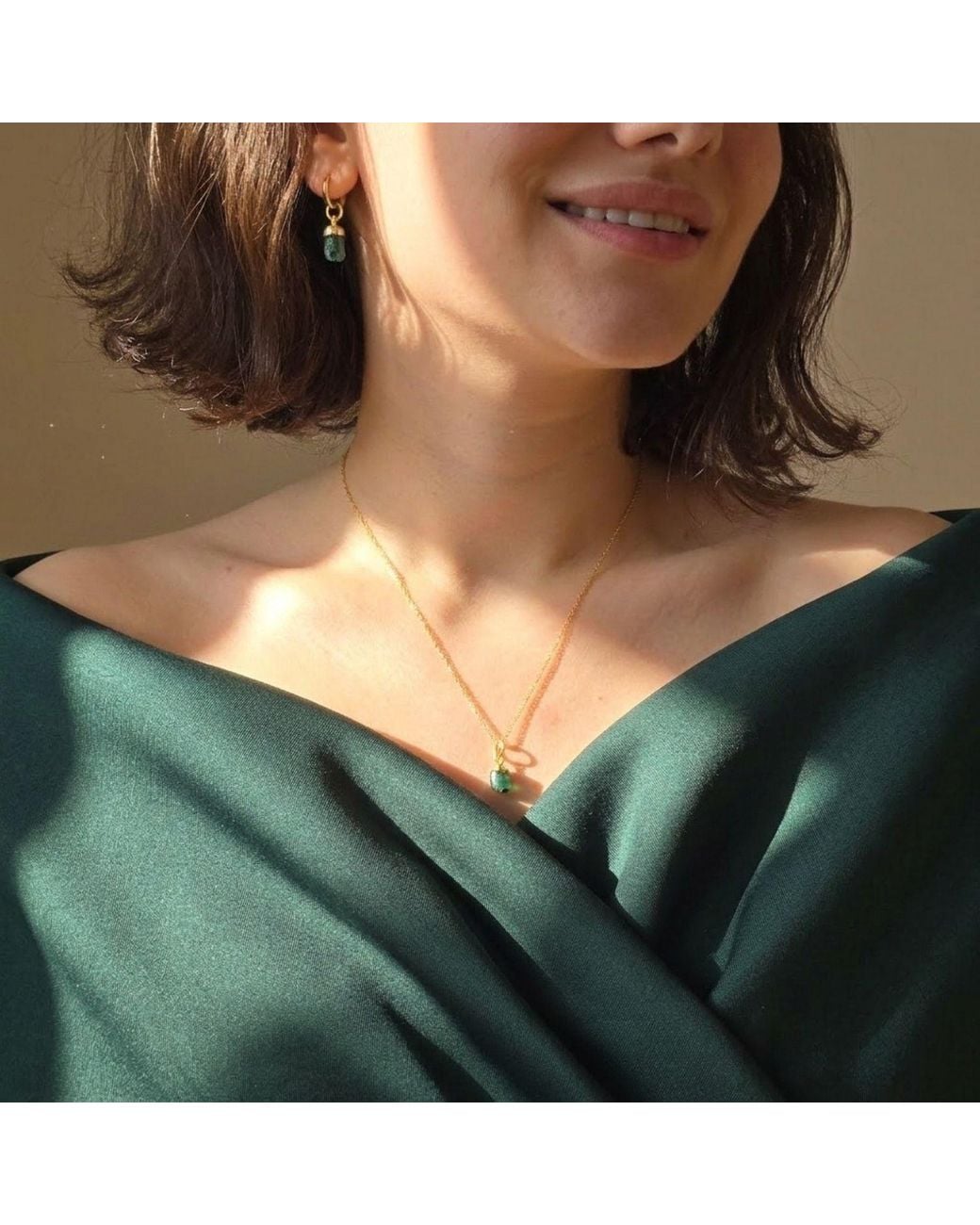 Sophelia Metallic Raw Emerald Plated May Birthstone Necklace
