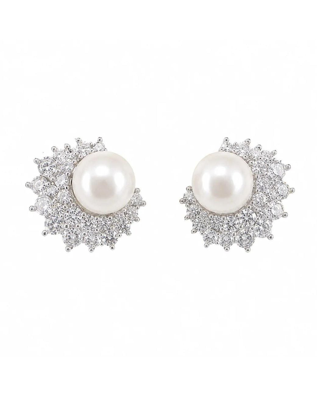 Angel Barocco Metallic Freshwater Pearl Crystal Cluster Stud Earrings