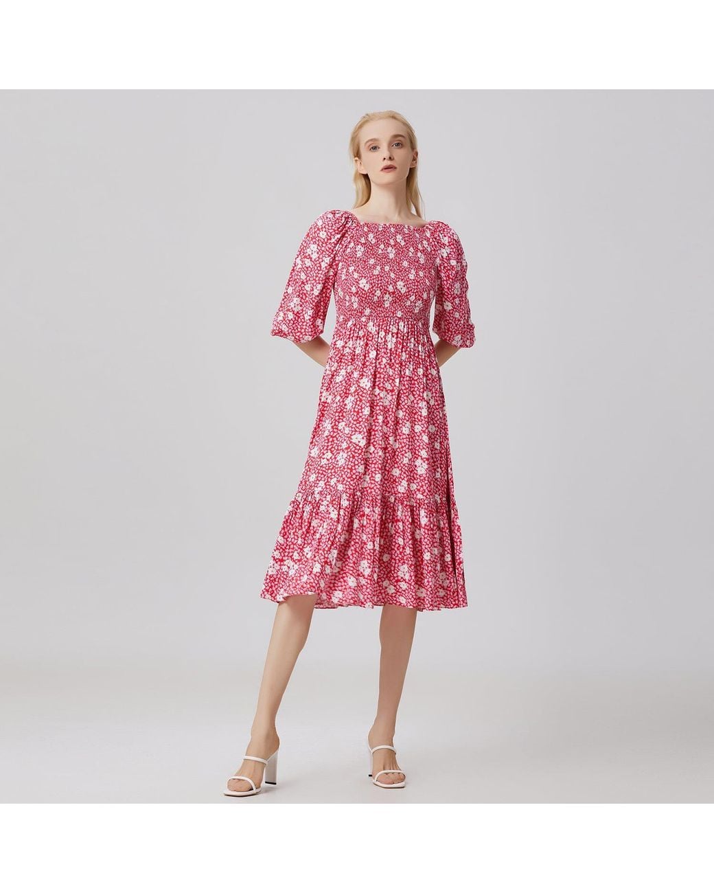 Smart and Joy Smocks Flared Dress With Flower Print
