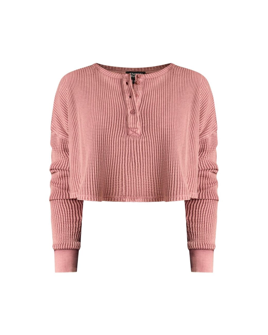 Known Supply Pink Waffle Long Sleeve Henley Tee