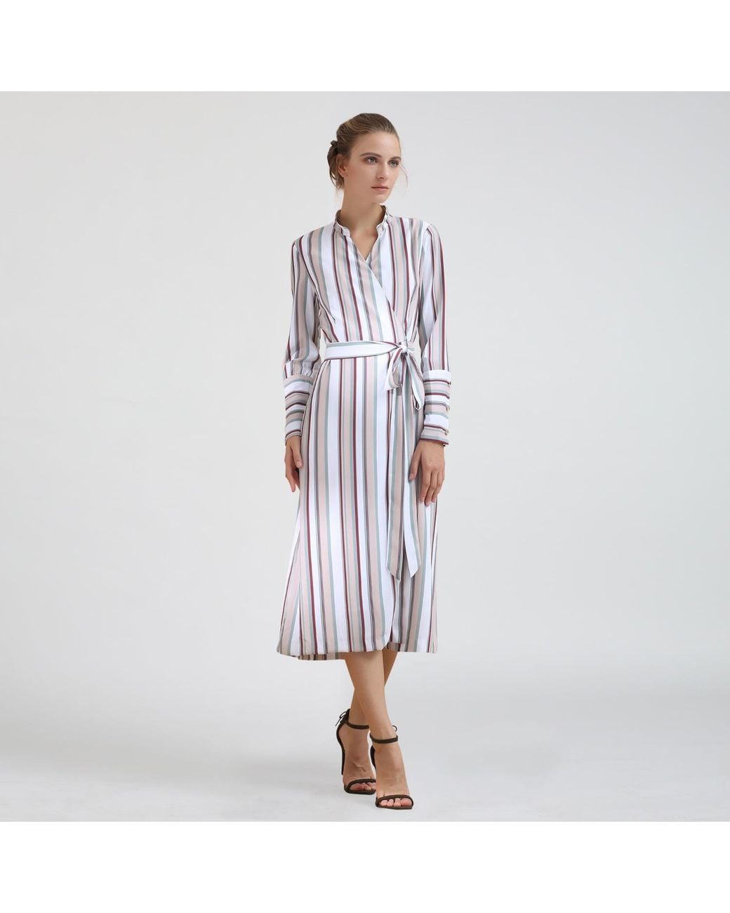 Smart and Joy Blue Striped Midi Wrap Dress
