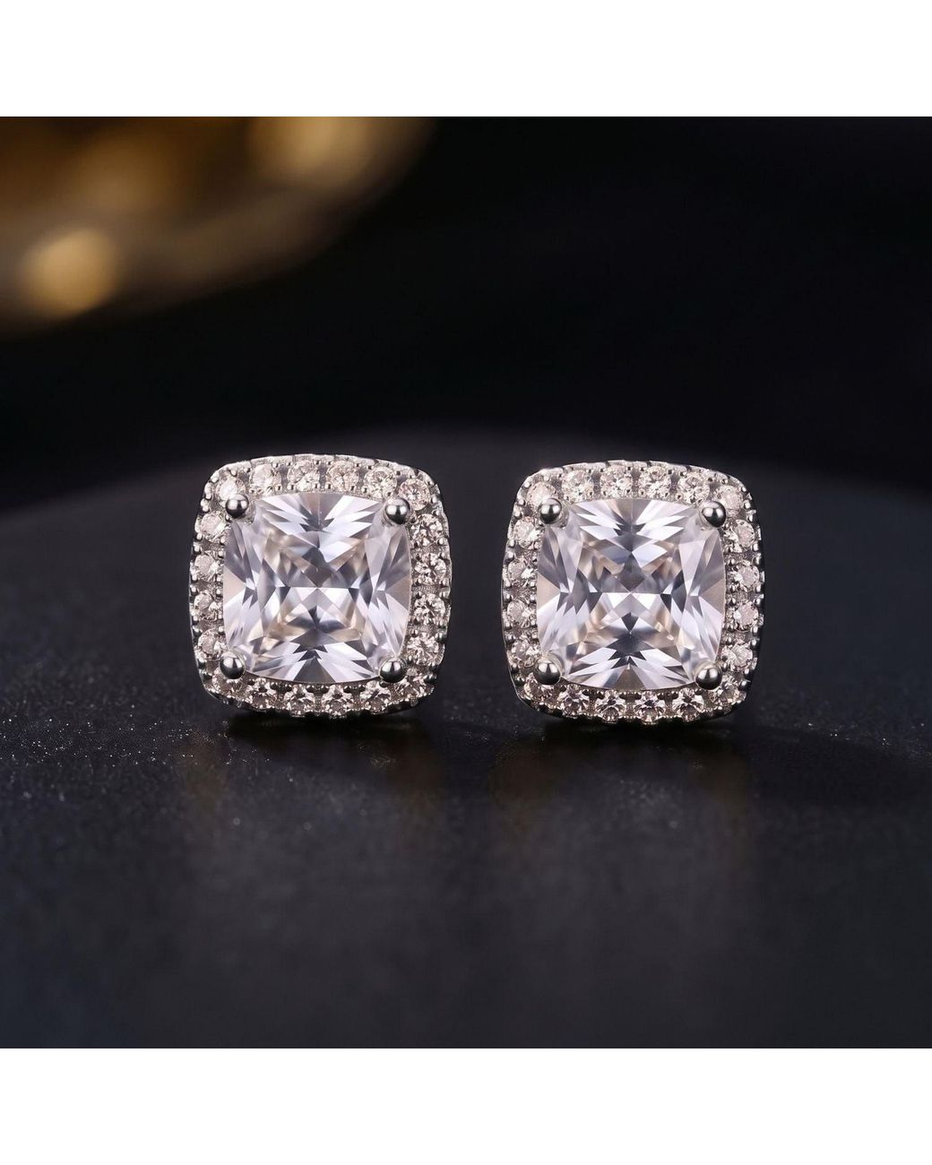 Sophelia Metallic Cushion Cut Pavé Halo Stud Earrings For