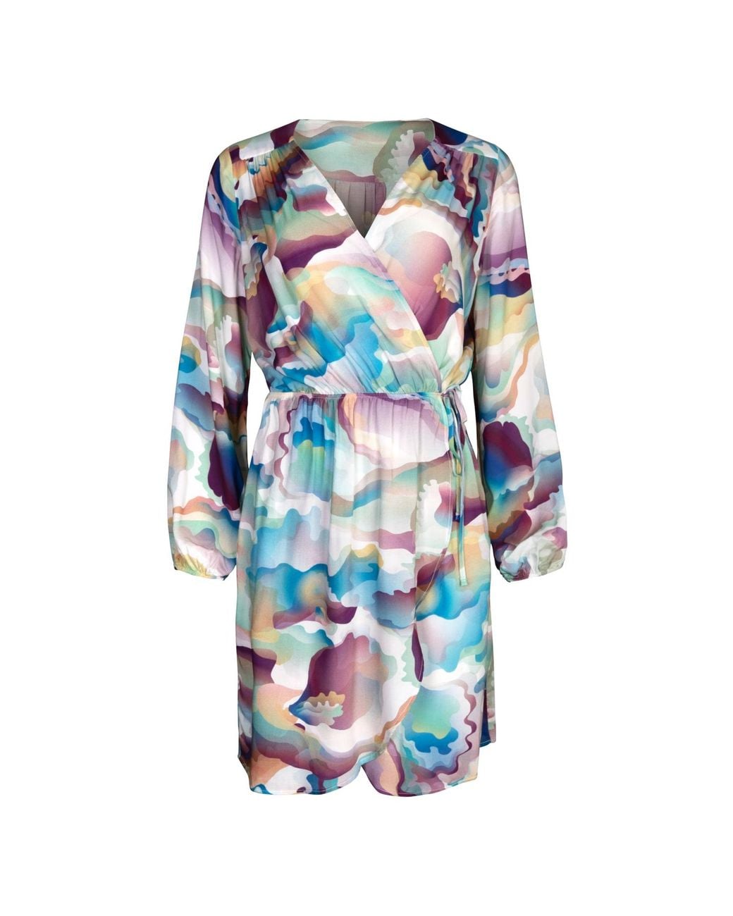 Oh!Zuza Blue Echo Lightweight Mini Wrap Dress With Pockets – Abstract Print