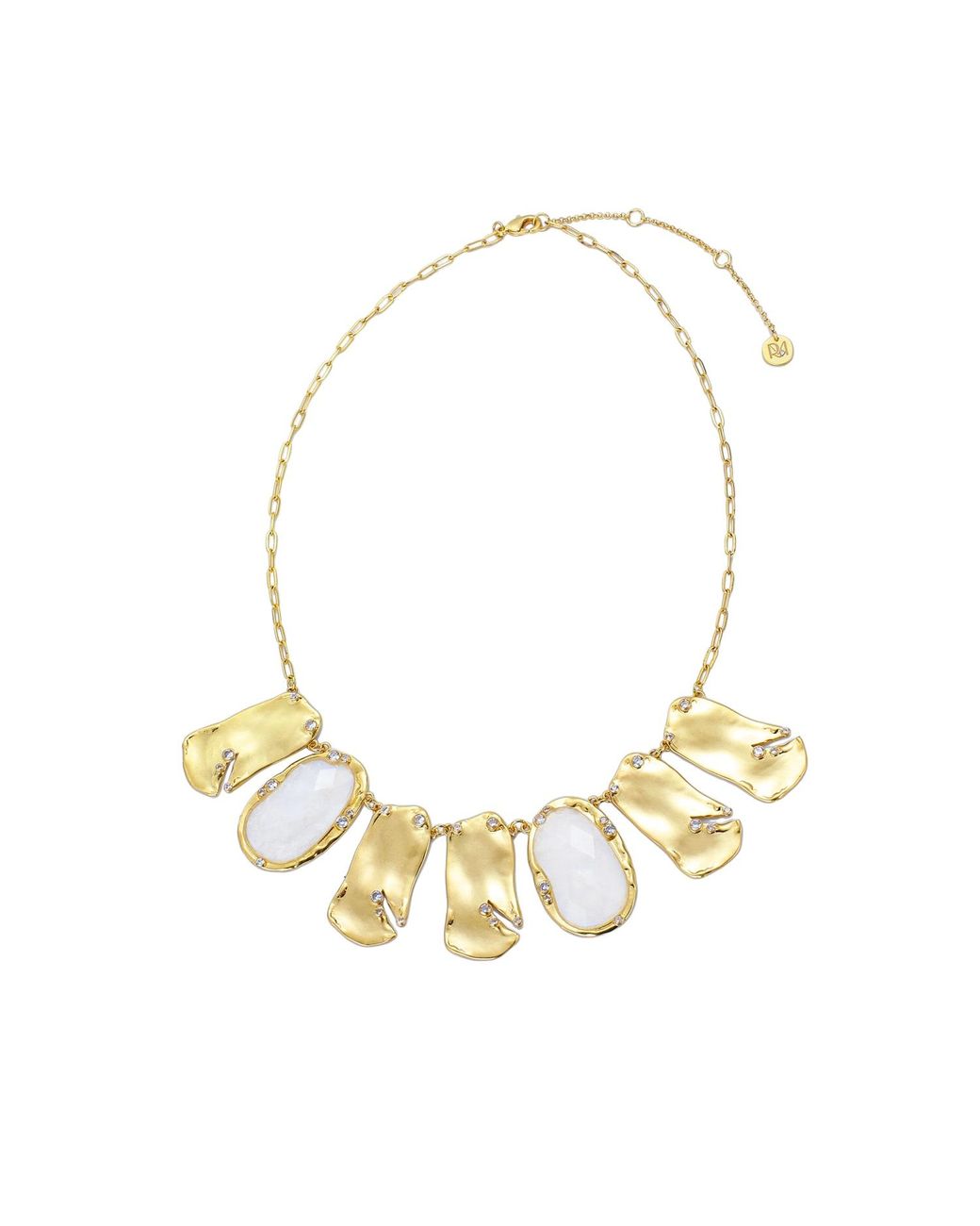 Rare Matters Jewelry Metallic Golden Wave Collar Clear Quartz Statement Necklace