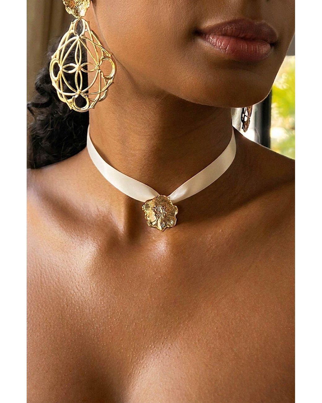 Astor & Orion Metallic Poppy Flower Satin Ribbon Choker Necklace
