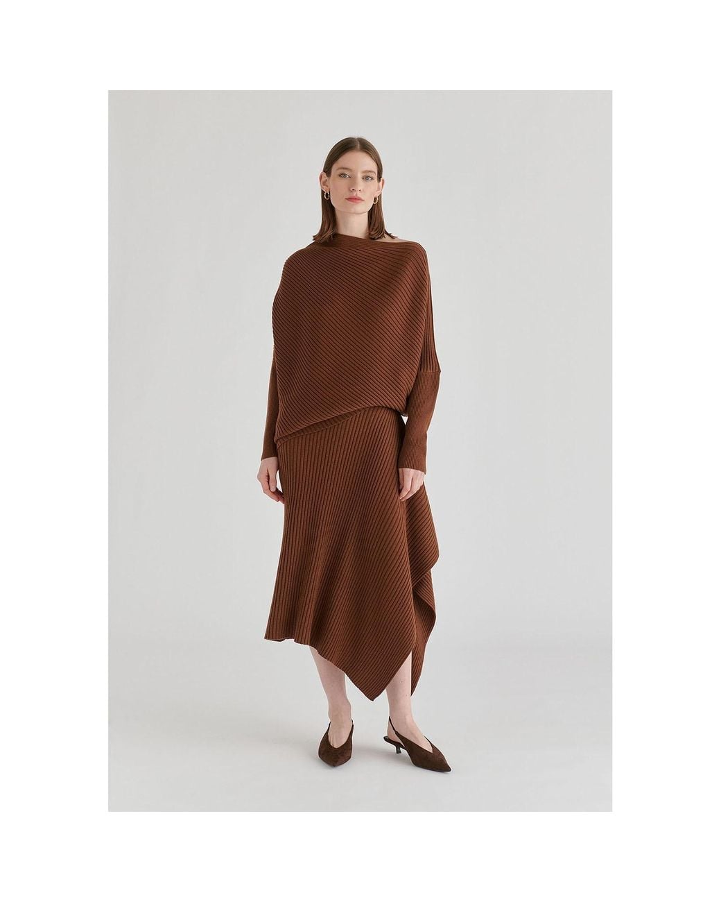 Paisie Brown Draped Knitted Jumper