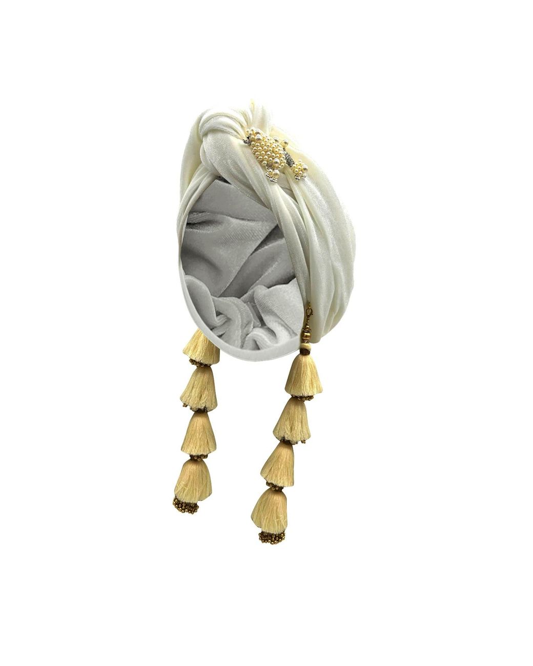 Julia Clancey Metallic Ivory & Pearl Poodle Dorado Turban