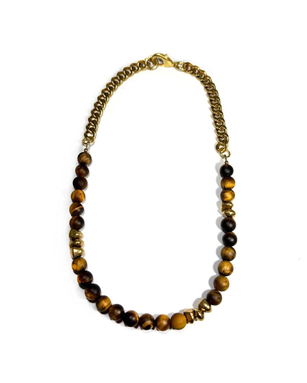 Rachel Nathan Brown Matte Tiger's Eye & Brass Stones Necklace