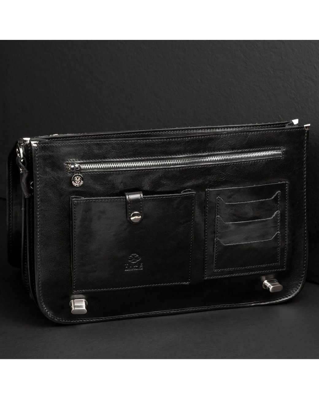 Time Resistance Black Leather Briefcase Laptop Bag for men