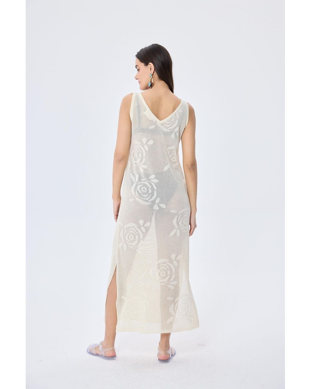 Peraluna White Neutrals Honeymoon Openwork Knit Beach Dress