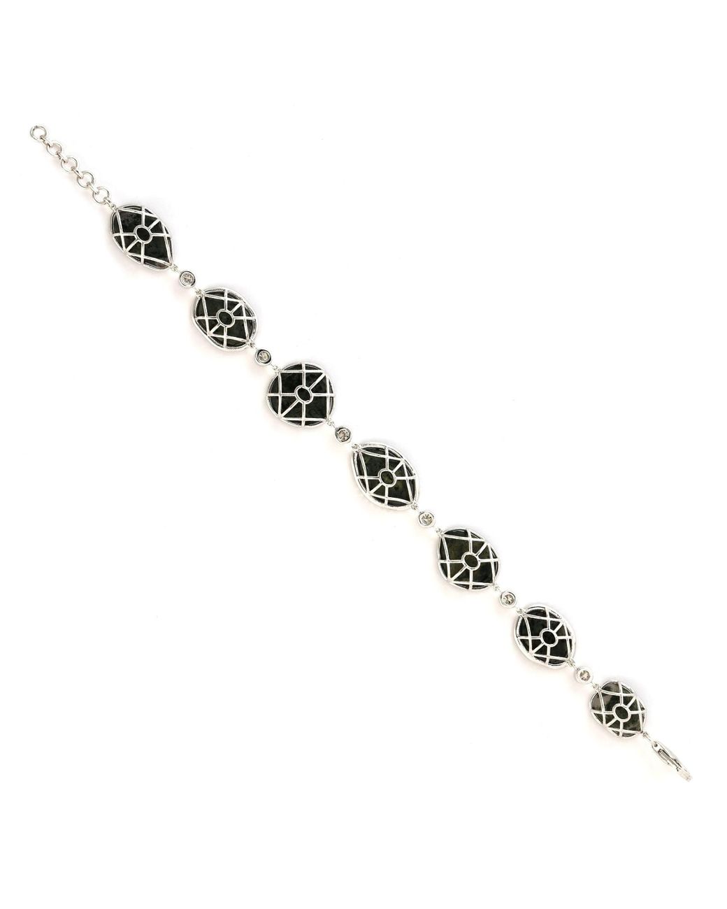 Artisan Black 14k White Gold In Uneven Geode With Pave Diamonds Luxurious Fixed & Flexible Bracelet