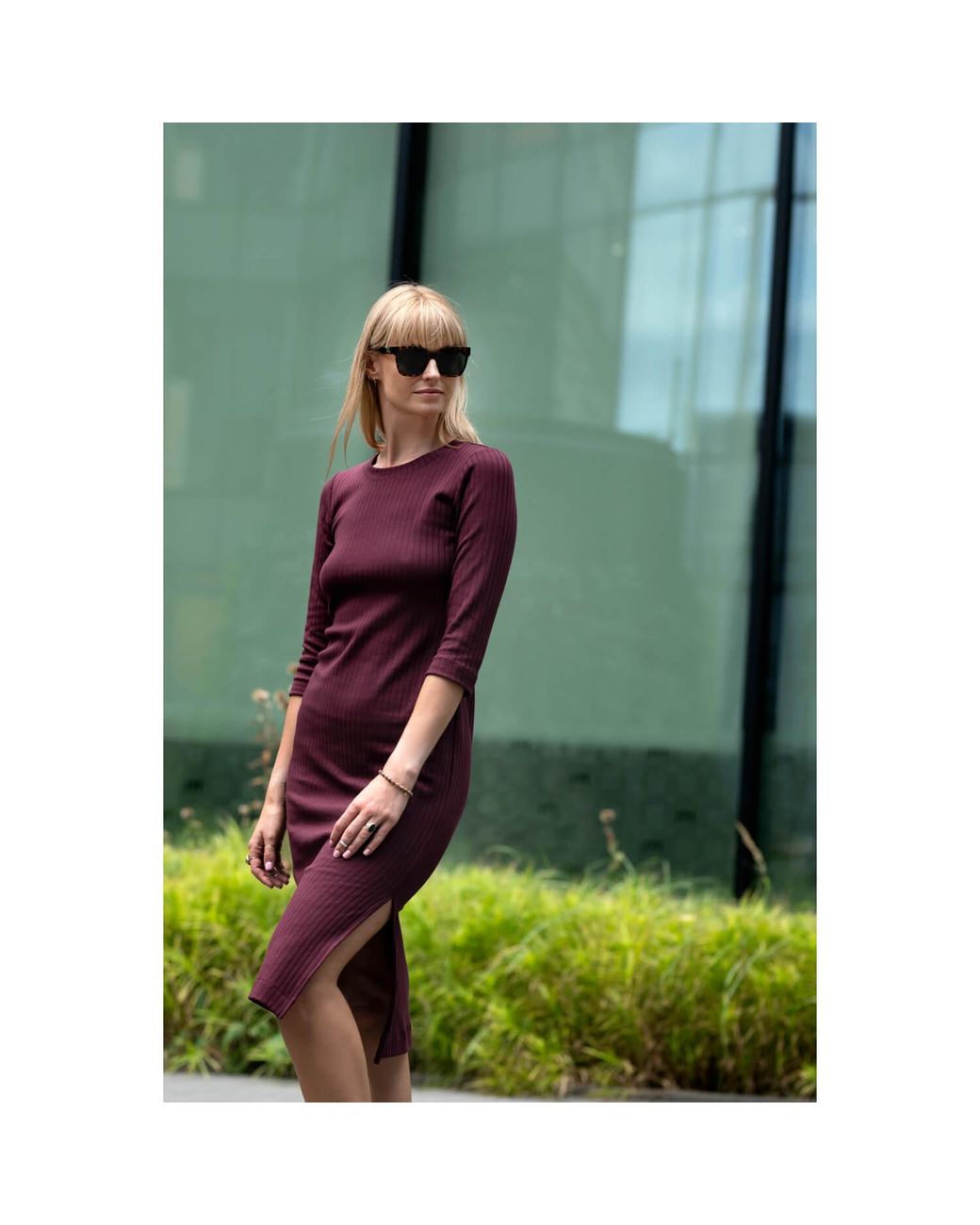Oh!Zuza Purple Echo Ribbed Cotton Midi Dress –