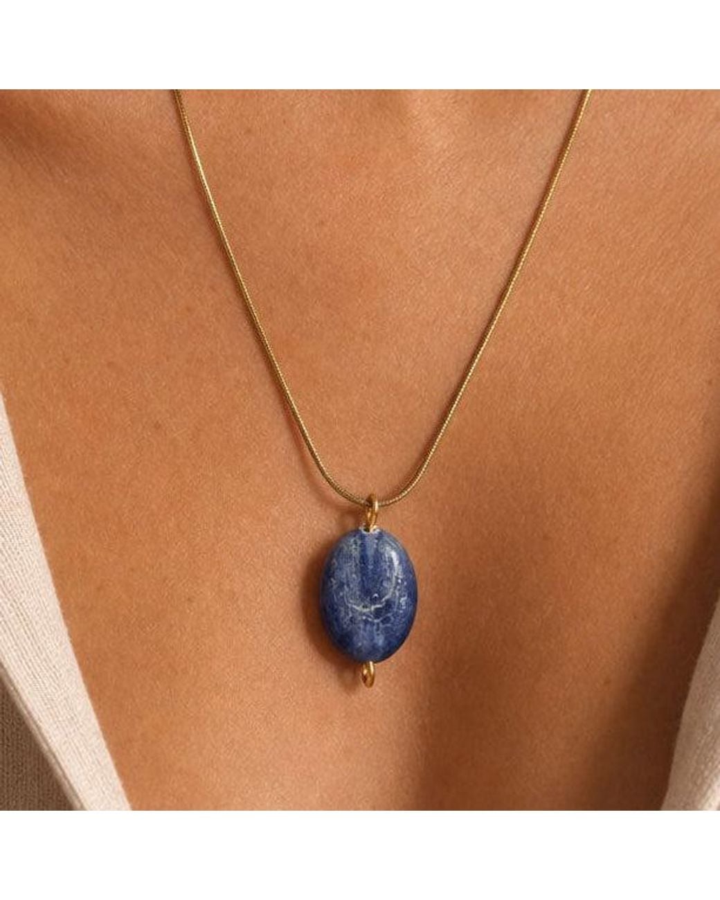 Saéa Blue Dainty Kyanite Pendant Necklace On-Filled Snake Chain