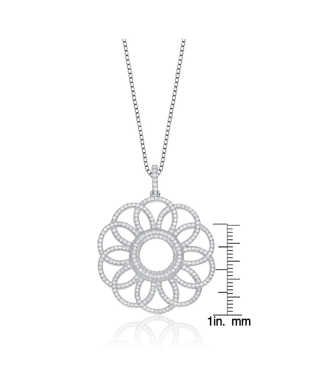 Genevive Jewelry Metallic Sterling Cubic Zirconia Floral Pendant Necklace